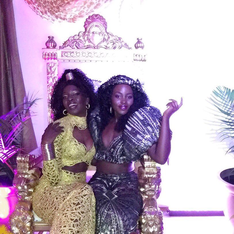 DanaiGurira's tweet photo. About last weekend..nothing like a joint 'Coming to America' birthday celebration with @Lupita_Nyongo &amp; @DanielKaluuya_ !#WakandansInZamunda https://t.co/sim7NmNdfC