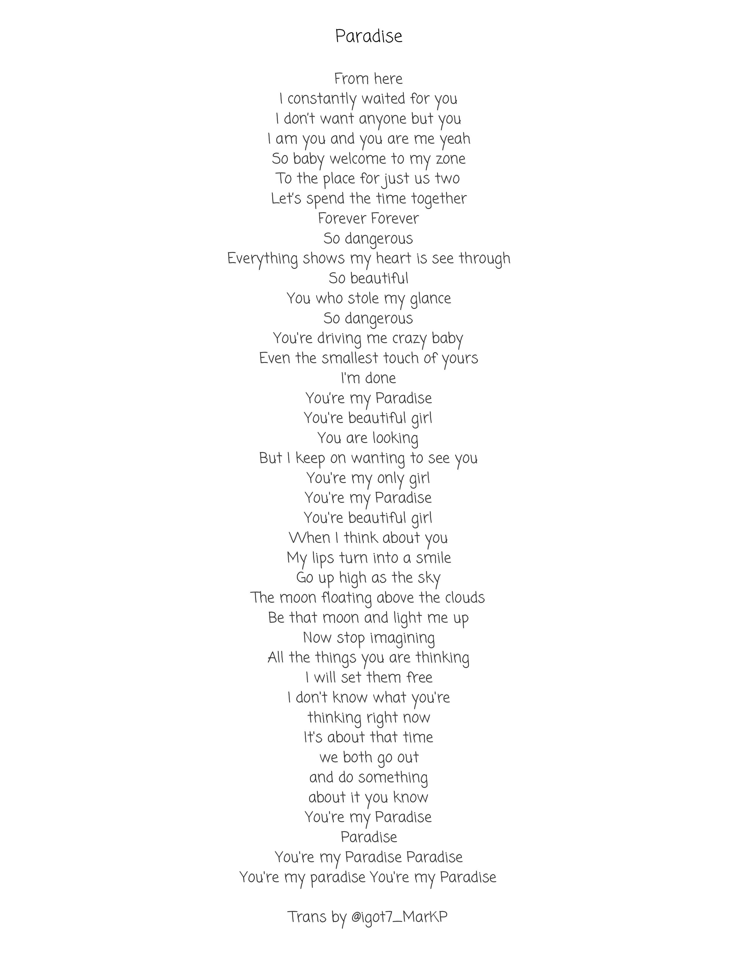맠'sBabybrd Krystal on X: ENG TRANS for Paradise lyrics #NeverEver #GOT7  #igot7markptrans  / X