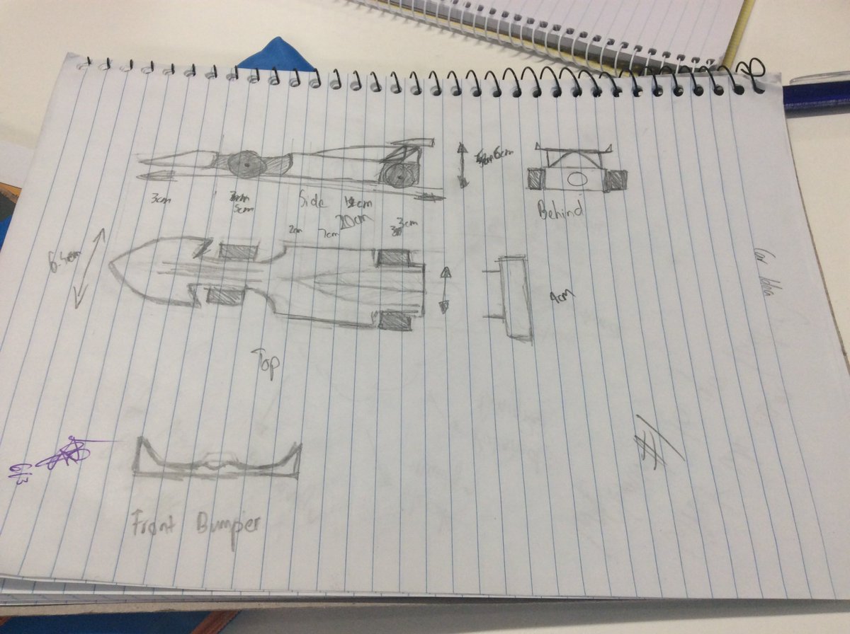 Brandon96157486's tweet photo. Check our groups first F1 car sketch. Gotta make some changes tho for higher car efficiency, so much work left. 😭#tigerzz #pmhstem https://t.co/gJDfOAmtFV