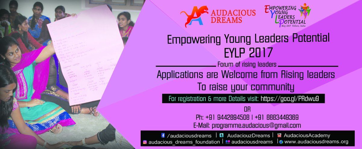 VIPVolunteers's tweet photo. #EYLP which is to be held between May - June 2017. #AudaciousDreams #EYLP2017 Registration link: https://t.co/9mjUFwfQ6k #VIPVolunteers https://t.co/MkBZwJh547