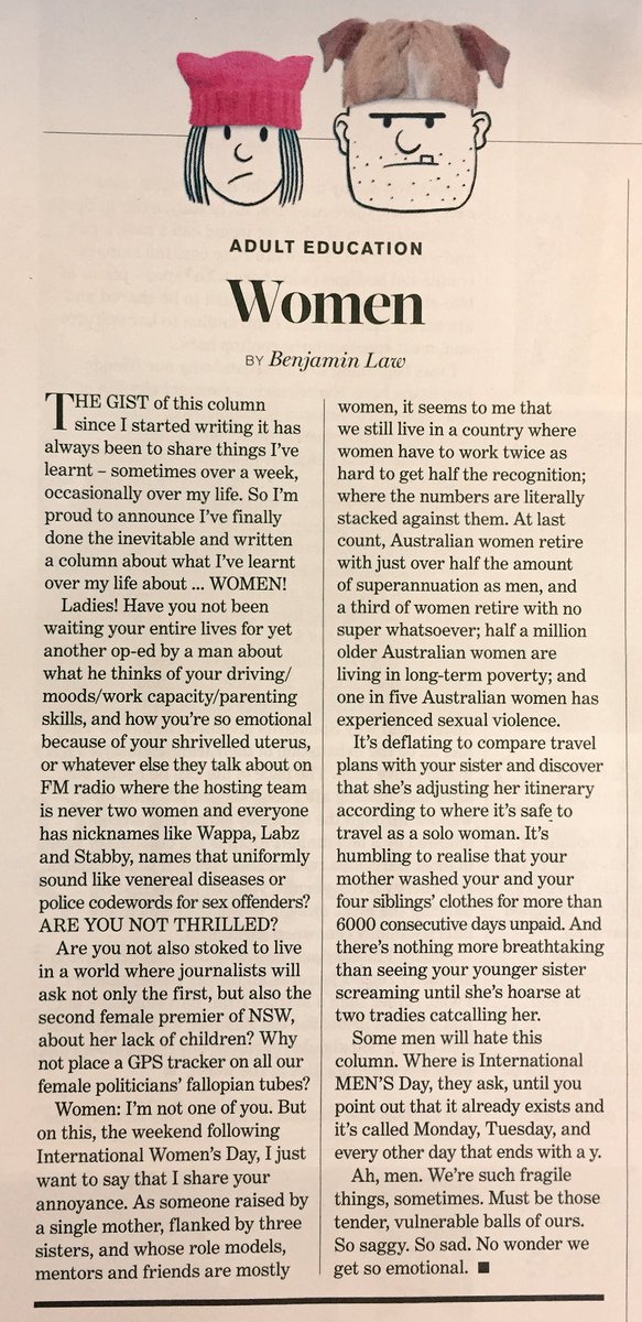 mrbenjaminlaw's tweet photo. Wow, my Good Weekend column really annoyed a lot of fragile men on the weekend. Here it is to annoy the rest of you. https://t.co/0IHwMbui78 https://t.co/vN5dIfE0Vx