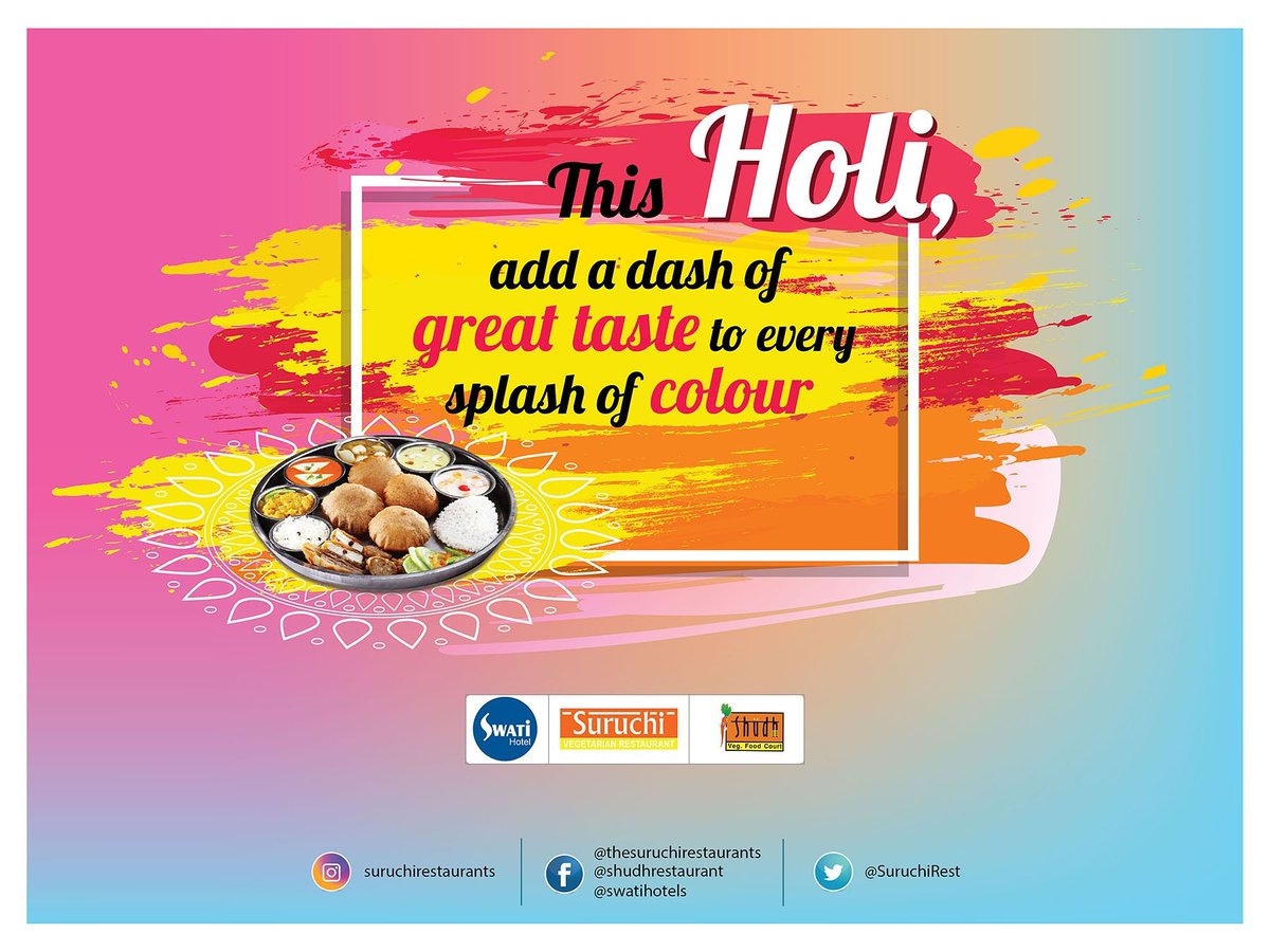 Happy Holi everyone :-) .
.
#colourpop #food #festival #holi #vegetariandelight #SuruchiRestaurants #ShudhFoodCourt #SwatiHotels