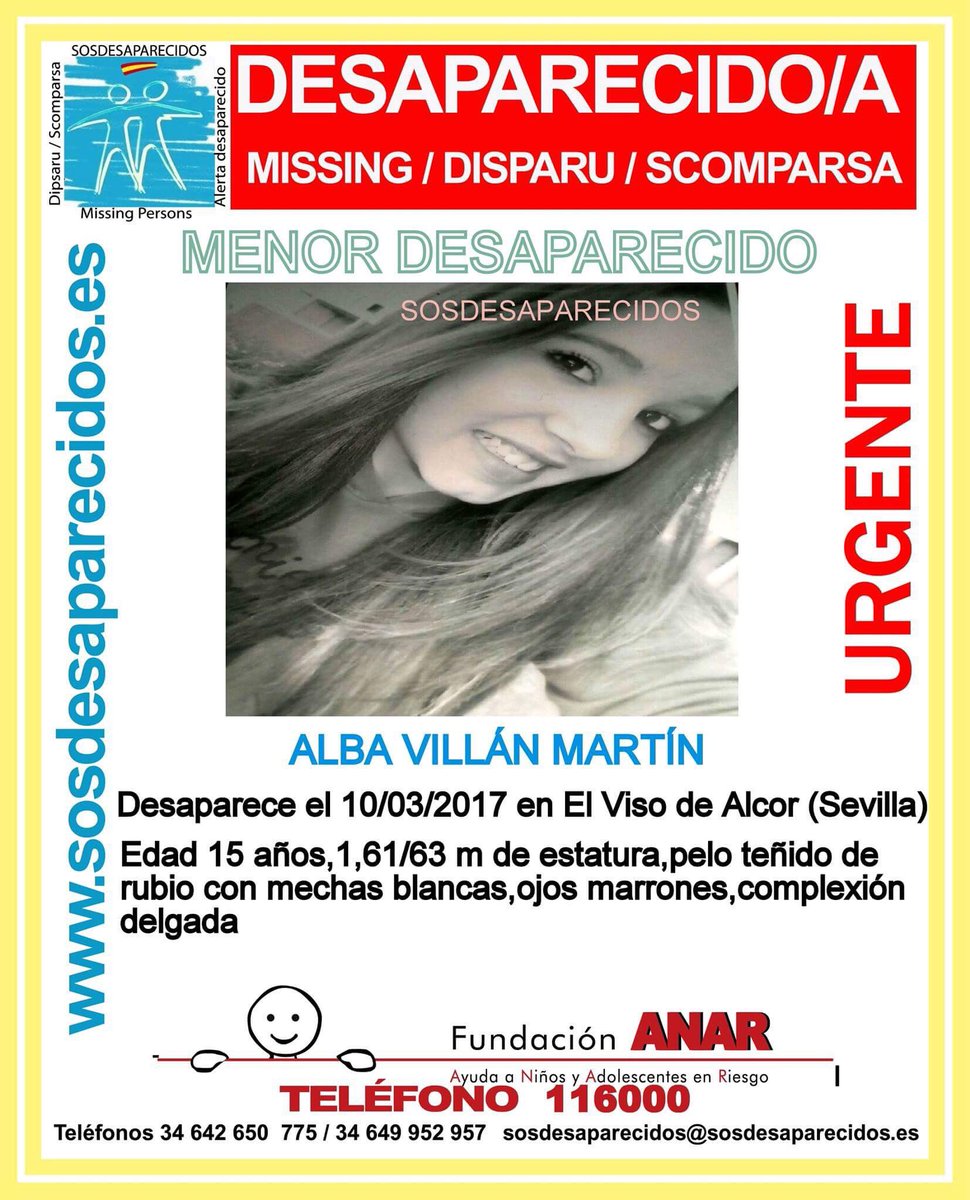 #URGENTE
Esta es Alba, una #menor que ha #desaparecido en El Viso De Alcor #Sevilla
Si la has visto llámanos
☎062
☎112
Tu RT puede ayudarle