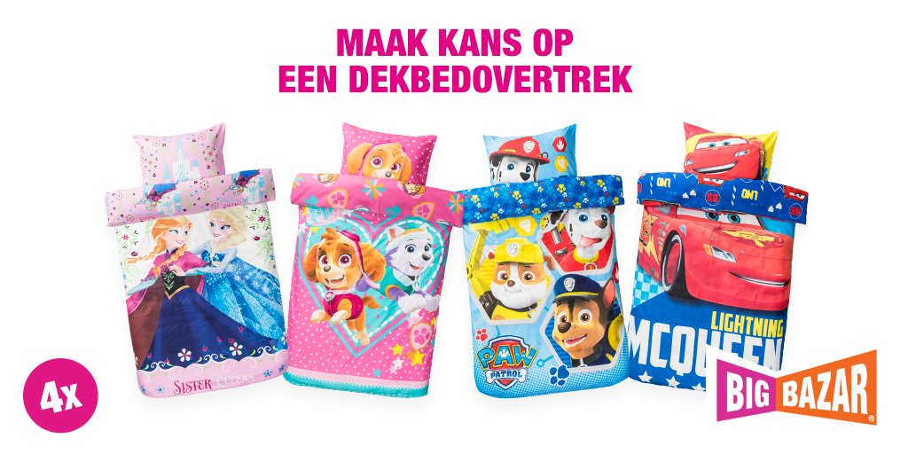 Wil jij kans maken op één van de vier kinderdekbedovertrekken? Kijk dan snel op: facebook.com/bigbazarbv #win #actie