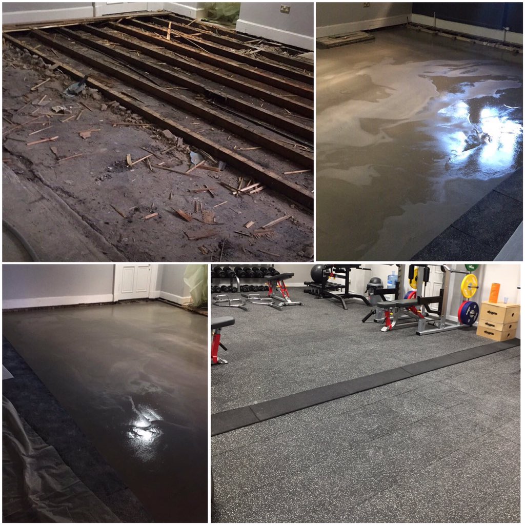 40mm @MapeiUKLtd Renovation Screed and 2 layers @originfitnessuk 40mm High Impact Rubber Tiles #fitness #flooring