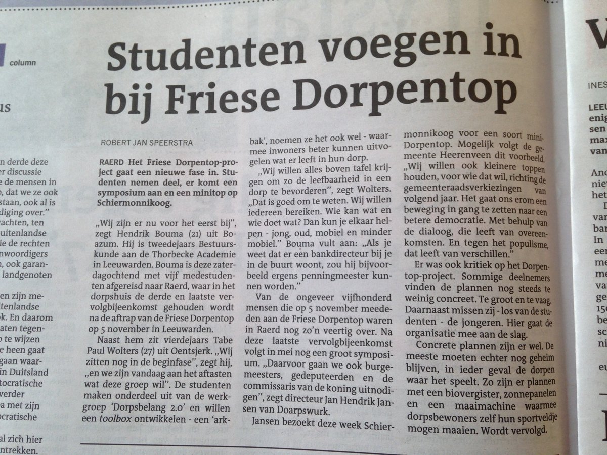 Vandaag in de <a href="/lc_nl/">Leeuwarder Courant</a> over de bijeenkomst van de werkgroepen afgelopen zaterdag en het vervolg! #symposium #minitops