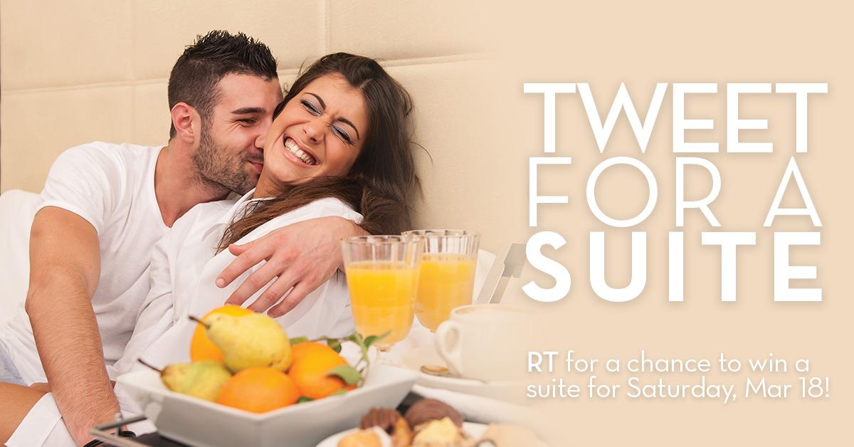 Consider your Saturday planned. #TweetForASuite is back! RT for a chance to win a suite stay for this Sat, March 18! bit.ly/2nm9I0D