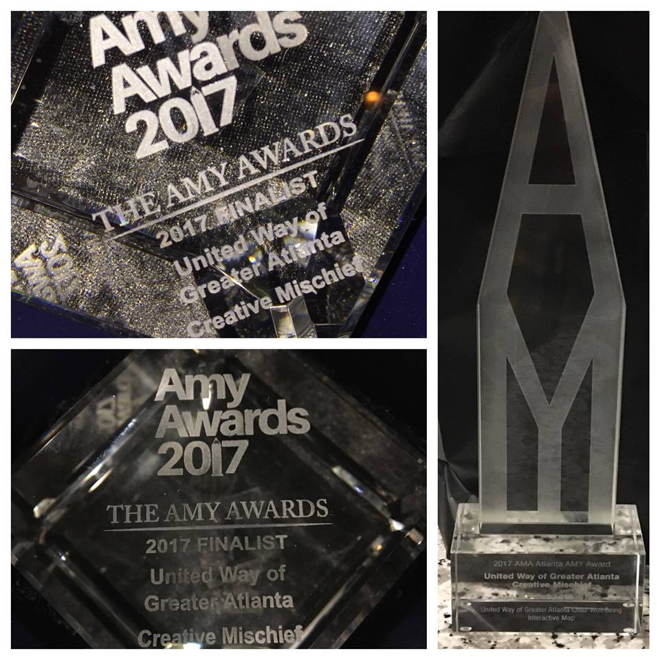 We took home a 1st place @AMAAtlanta  #AmyAward and 2 finalist awards for our work with @unitedwayatl. Not too bad. 😉