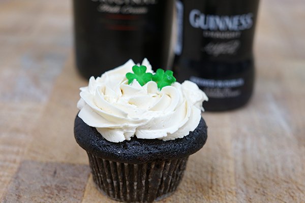 Last week for our Black &amp; Tan cupcakes - avail for catering. Dark Chocolate, Guinness, Bailey's buttercream frosting...Boozy deliciousness.