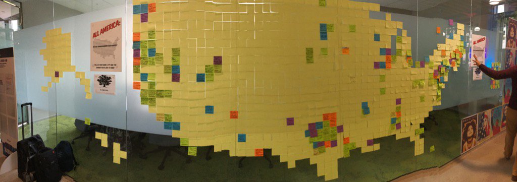 @changemakers @ #sxsw building a post-it map that celebrates changemaking across America! <a href="/tarainjoy/">Tara Roberts</a>