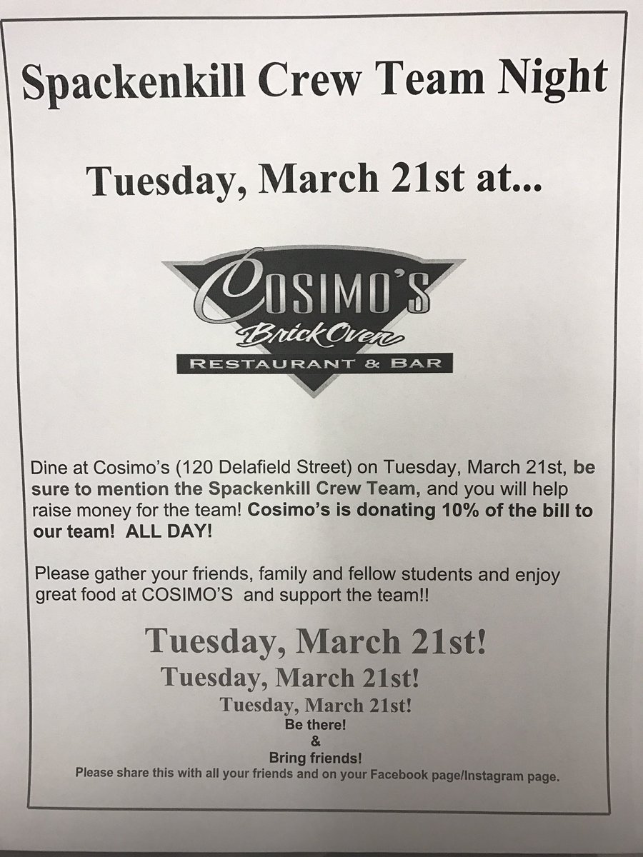 SpackSports's tweet photo. Support the Crew Team on March 21st at Cosimo's Restaurant! https://t.co/OOr7p49qdD