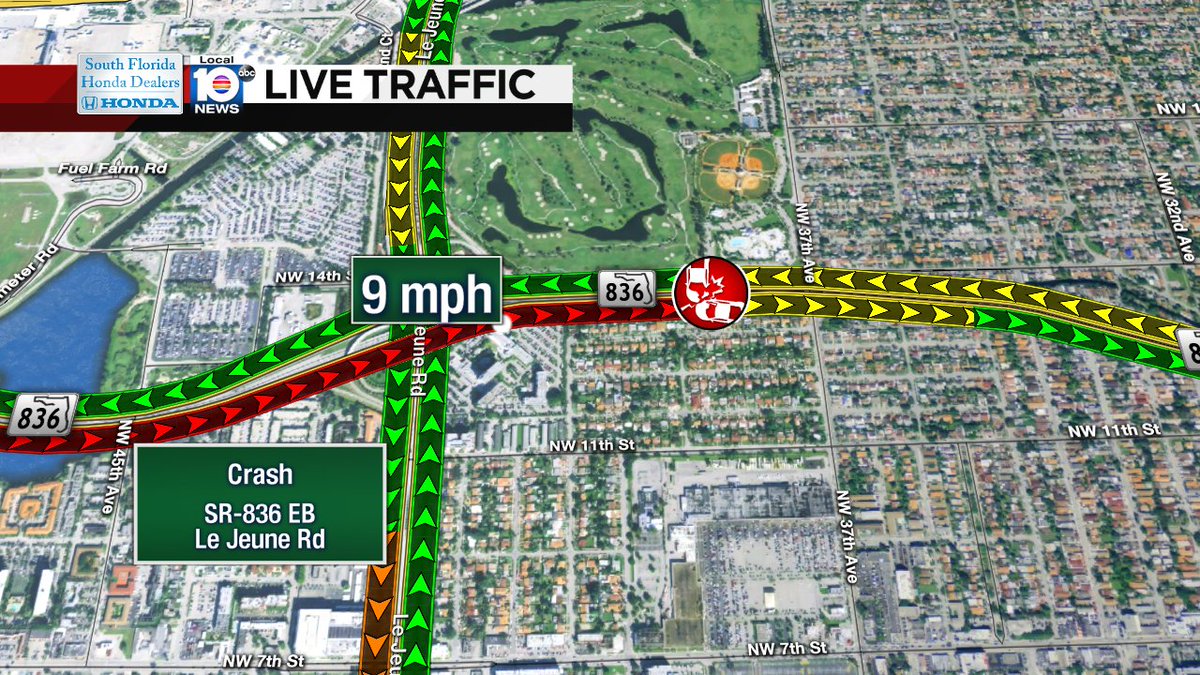Crash on SR-836 EB at Le Jeune Rd #traffic https://t.co/u7RXerr8sY