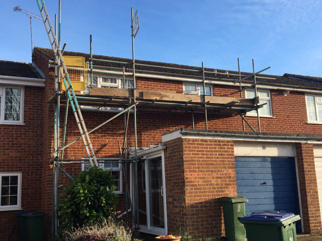 Full fascia and soffit removal and replacement, Badgers, Buckingham. Thanks to purescaffold.co.uk. And thank goodness for sunshine!
