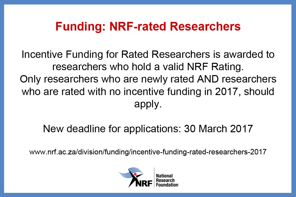 Funding available for researchers who hold a valid NRF Rating. Learn more here: bit.ly/2nvndu3