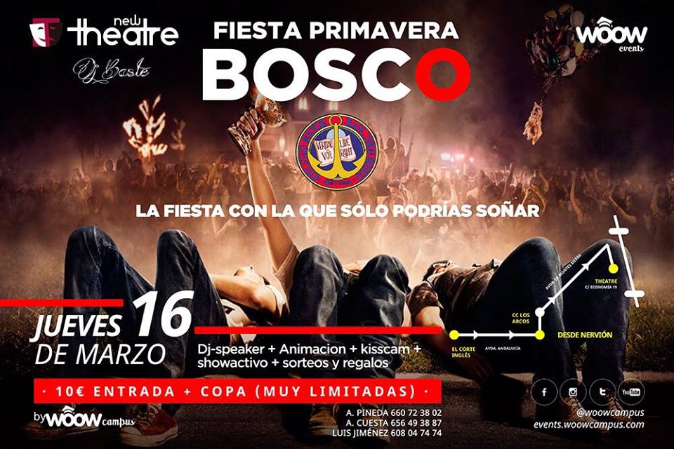 Últimos 4 días para comprar tu entrada para el fiestón del #Bosco
FIESTA DE LA PRIMAVERA 😏🌼 Jueves 16 Marzo - Theatre Sevilla