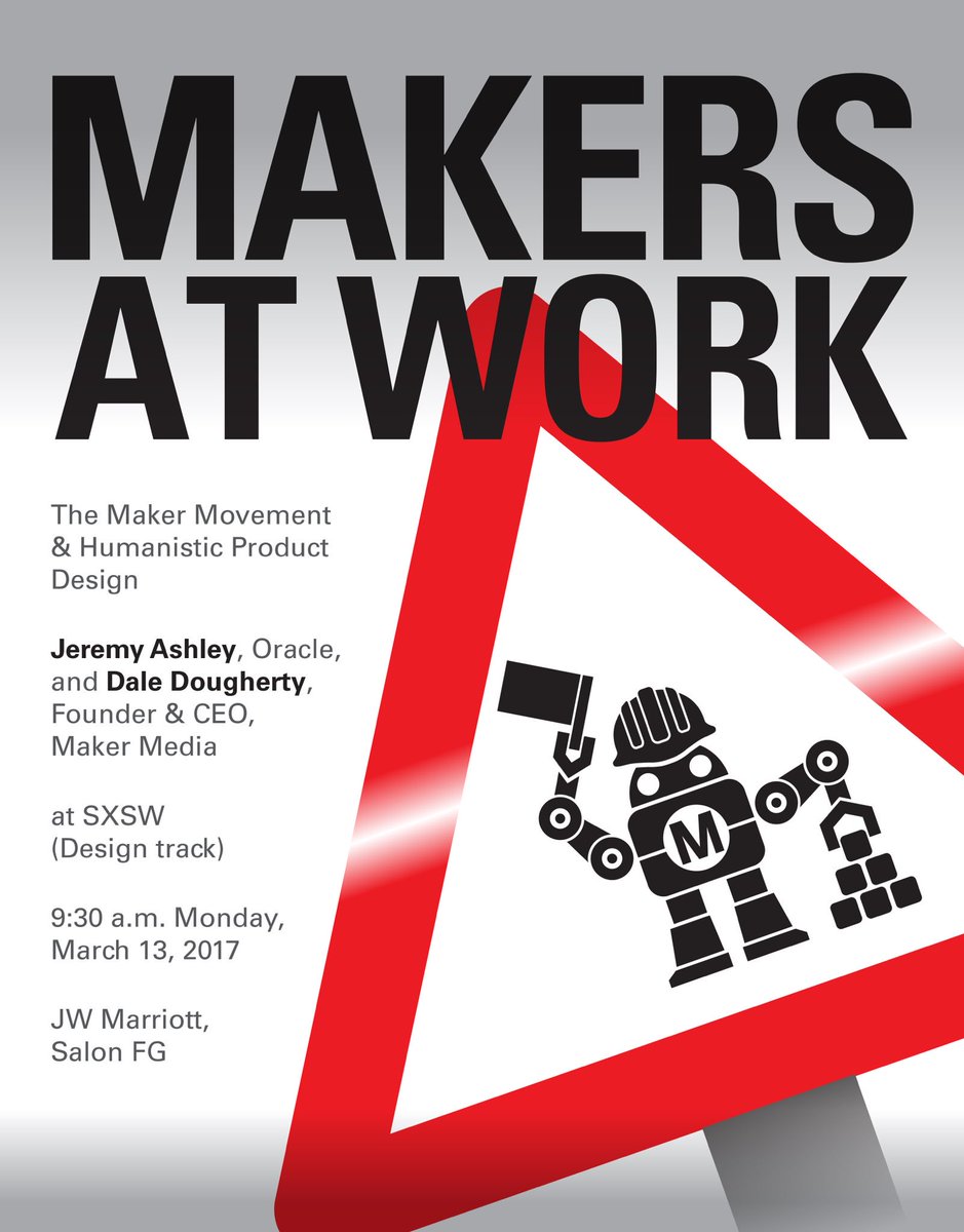 Oracle's tweet photo. Join the #MakerMovement discussion with @jrwashley and @dalepd at #SXSW https://t.co/JY00PndlKA #MakersAtWork https://t.co/YK57ZHUqlW