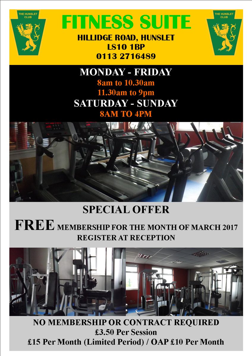 HunsletClub's tweet photo. We are offering FREE membership of our fitness suite in March
Sign up at reception
@SouthLeedsLife @Hunsletoldboys @hunsletfootball https://t.co/VOdXk2G1bD