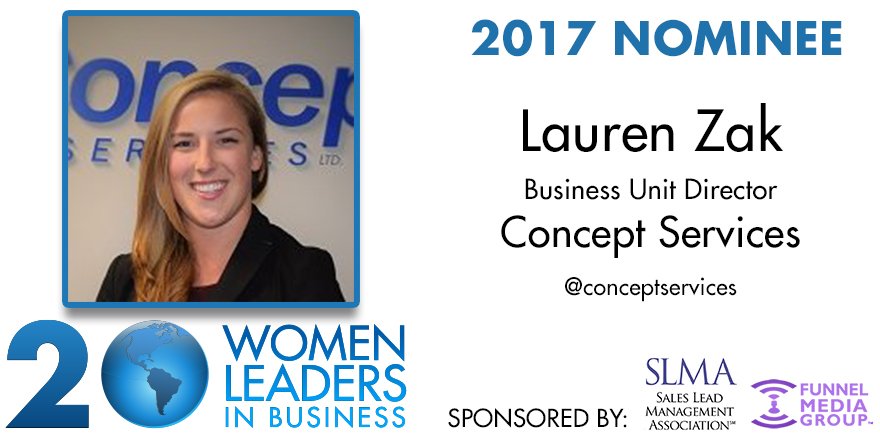 concept_service's tweet photo. Congratulations, Lauren Zak, on a well deserved SLMA "20 Women Leaders in Business" nomination. Read her story here: https://t.co/xu65IF1f0b https://t.co/Pl34ZnMa7Q
