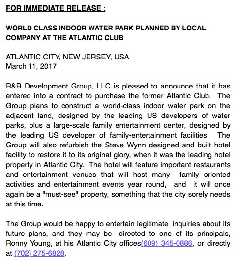 LiveWorkAC's tweet image. Full press release about the Atlantic Club purchase! Exciting!!