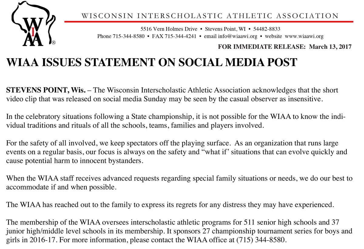The WIAA's statement: