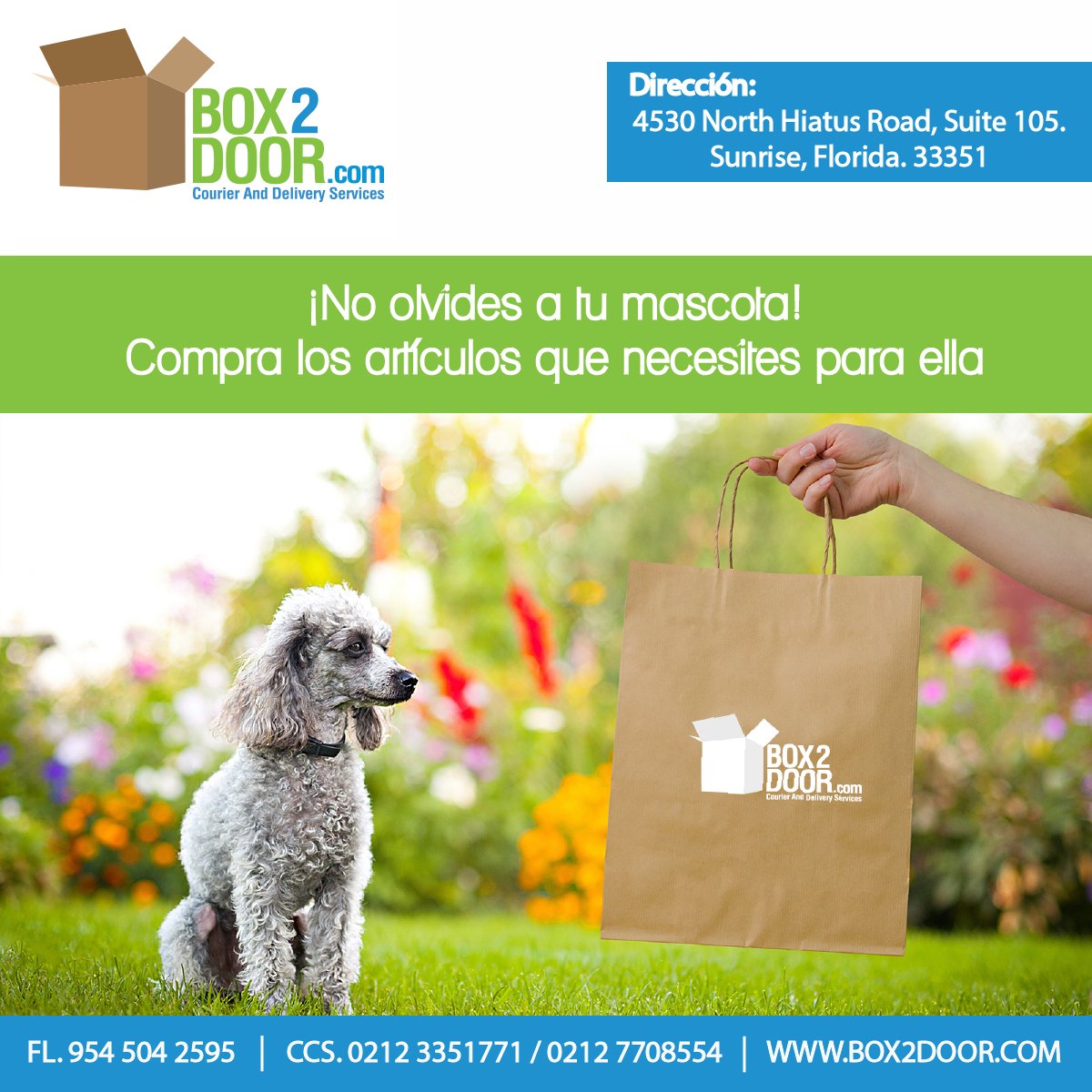 BOX2DOOR's tweet image. No olvides a tu mascota! Trae con nosotros todo lo que necesites para ella! #Box2door