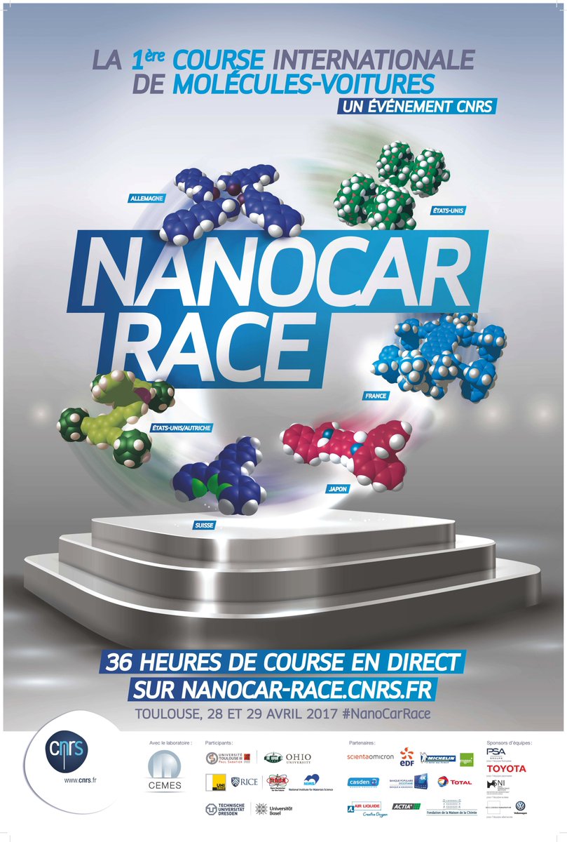 CNRS's tweet image. Top départ pour #NanoCarRace, la 1ère course internationale de molécules-voitures 🔬🏎️🏁🏆 www2.cnrs.fr/presse/communi…