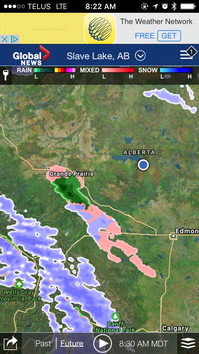 SL_Weather's tweet image. The warm up begins... Rain in the Grande Prairie area this morning.