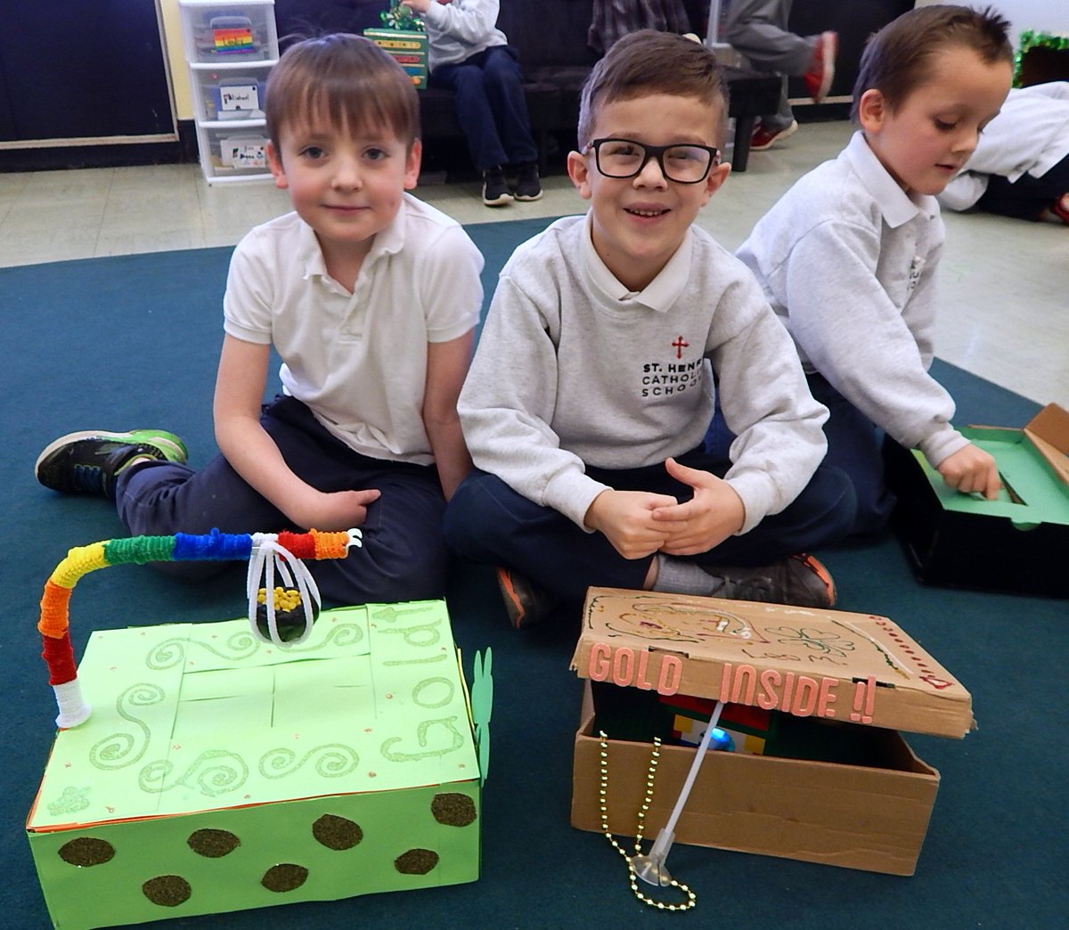 sthenryschool's tweet photo. First Graders made traps and are trying to catch a Leprechaun.@sthenryschool https://t.co/PTMXxiyKtq