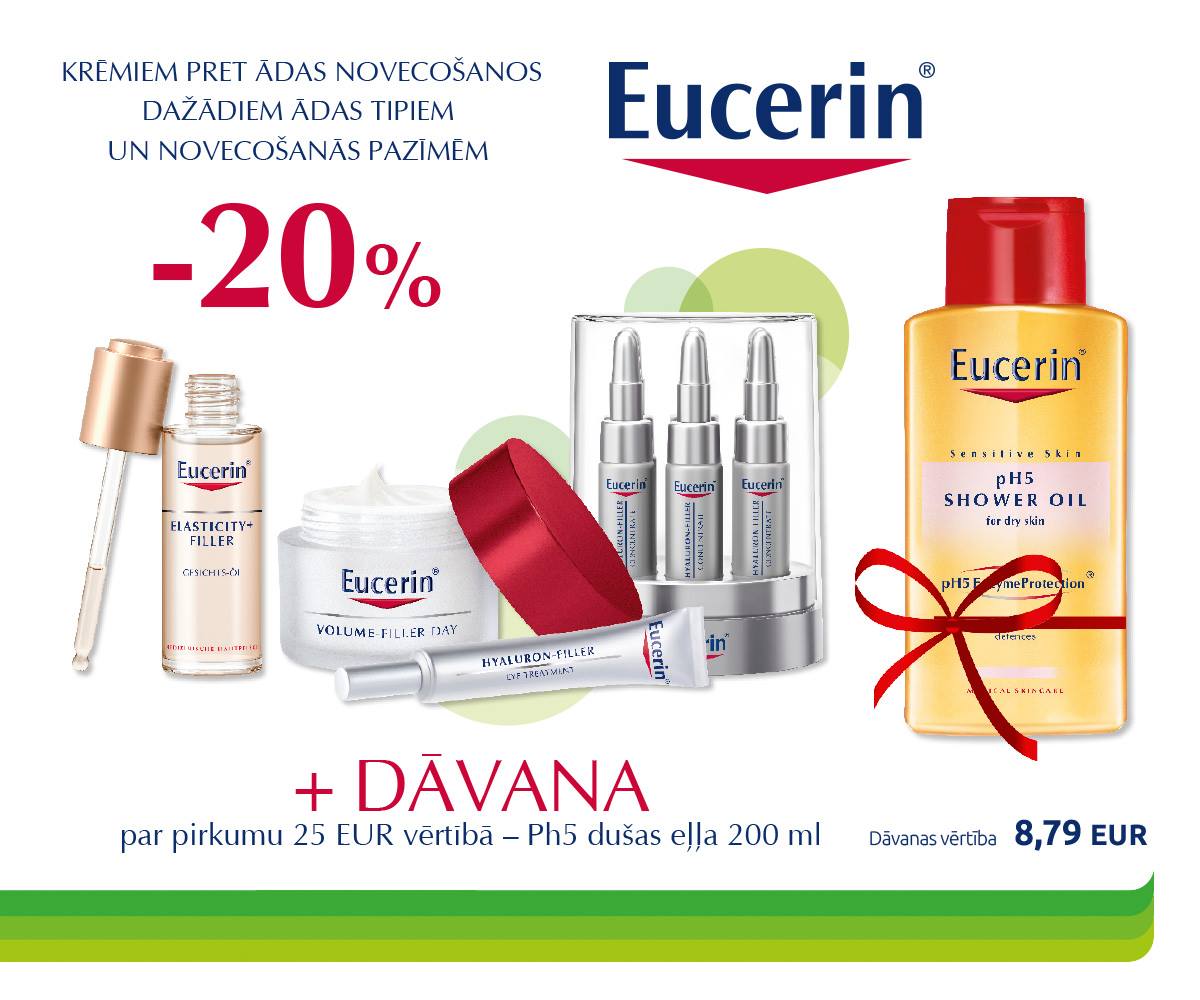 Visiem Eucerin krēmiem pret ādas novecošanos dažādiem ādas tipiem un novecošanās pazīmēm 20% atlaide! Par pirkumu virs 25 EUR saņam dāvanu!