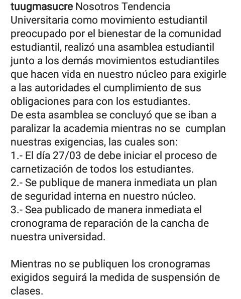 HablameSodja's tweet photo. Movimientos Estudiantiles del Núcleo Cumaná Anunciaron Paro Indefinido Hasta tanto no se cumplan la condiciones impuestas para el núcleo! https://t.co/vHDdjB4Vvs