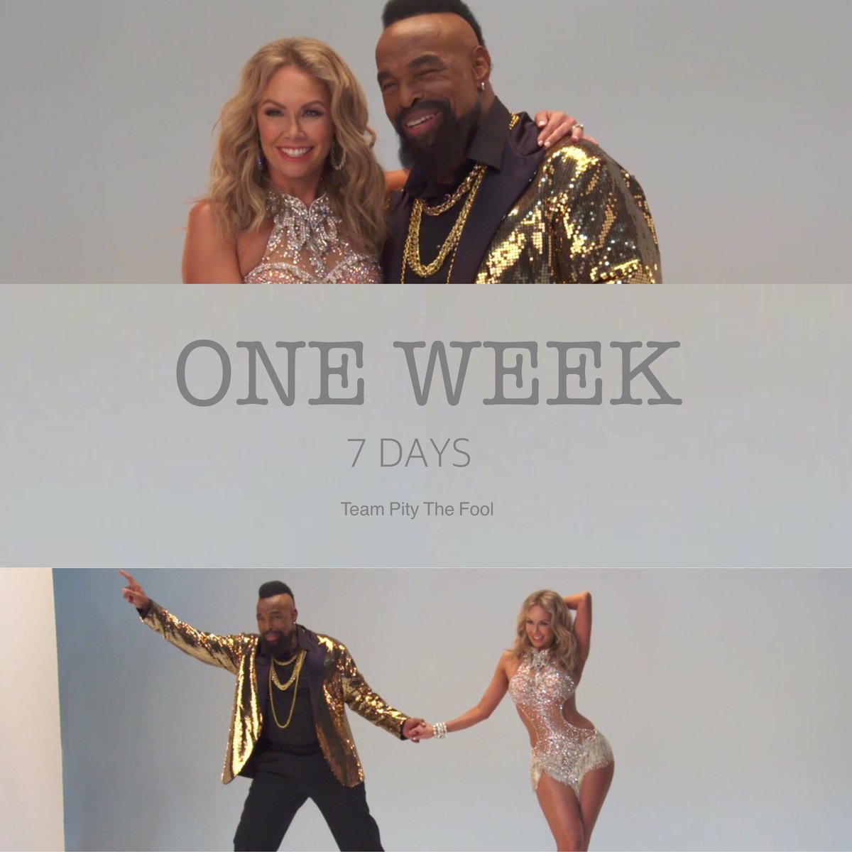 Countdown update: Only ONE WEEK till @kym_johnson & @MrT hit the @DancingABC dance floor! Make sure to tune in & vote for #TeamPityTheFool