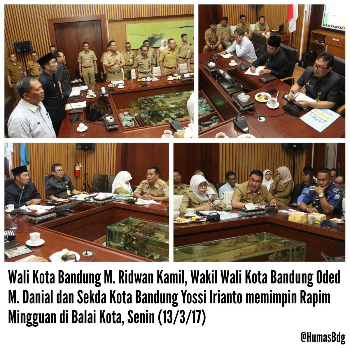 WK Bdg <a href="/ridwankamil/">Ridwan Kamil</a> WK Bdg <a href="/OdedMD/">Oded Muhamad Danial</a> dan Sekda Kota Bdg <a href="/yossiirianto/">Yossi Irianto</a> memimpin Rapim Mingguan di Balai Kota, Senin (13/3/17)