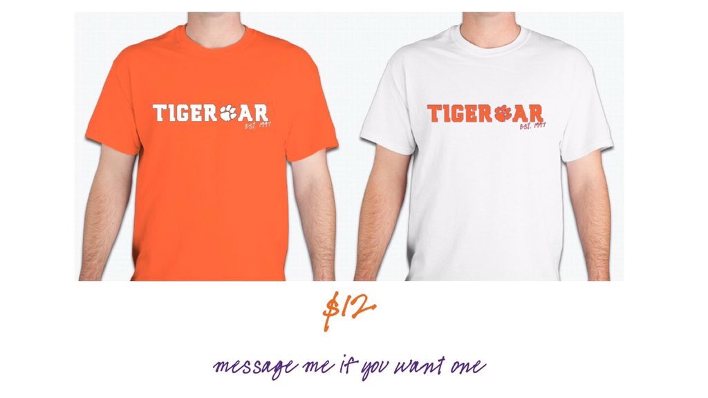 TigeroarClemson's tweet photo. Who wants a shirt?!? We have these sick new shirts for $12. Message us if you want one and what color/size! https://t.co/XLexkbuegy