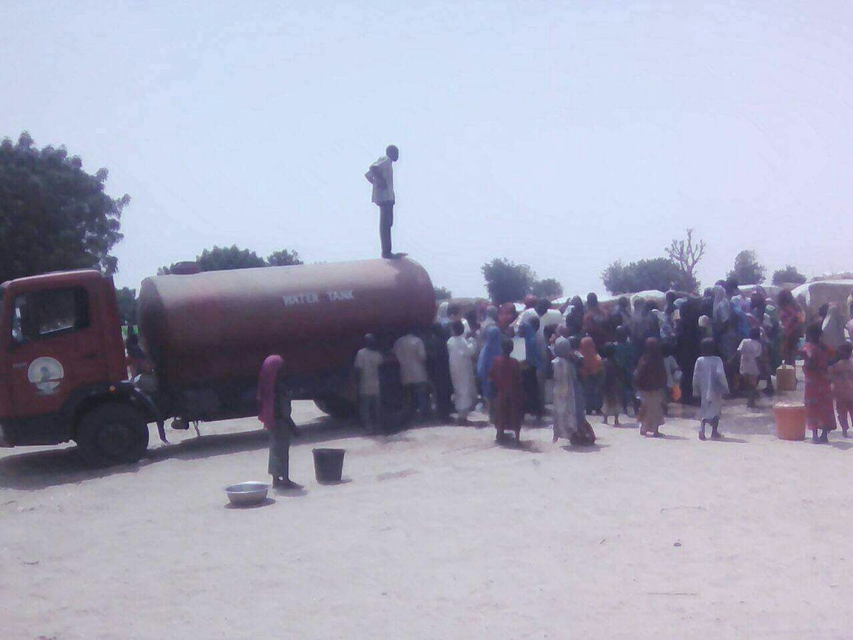 nemanigeria's tweet photo. Following the breakdown of water supply at #Muna #IDP camp, #BOSEMA has so far supplied 105,000 litres of water, using trucks, to the camp. https://t.co/xcm903tmgq