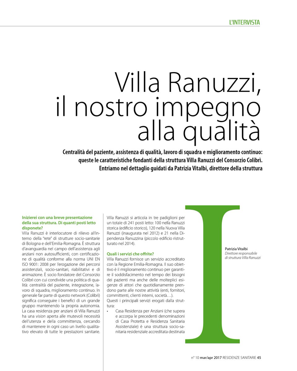 A tutela del paziente anziano, con dedizione e qualità d'intervento. Villa Ranuzzi, struttura d'eccellenza bolognese su <a href="/ResidenzeSanit/">Residenze Sanitarie</a>