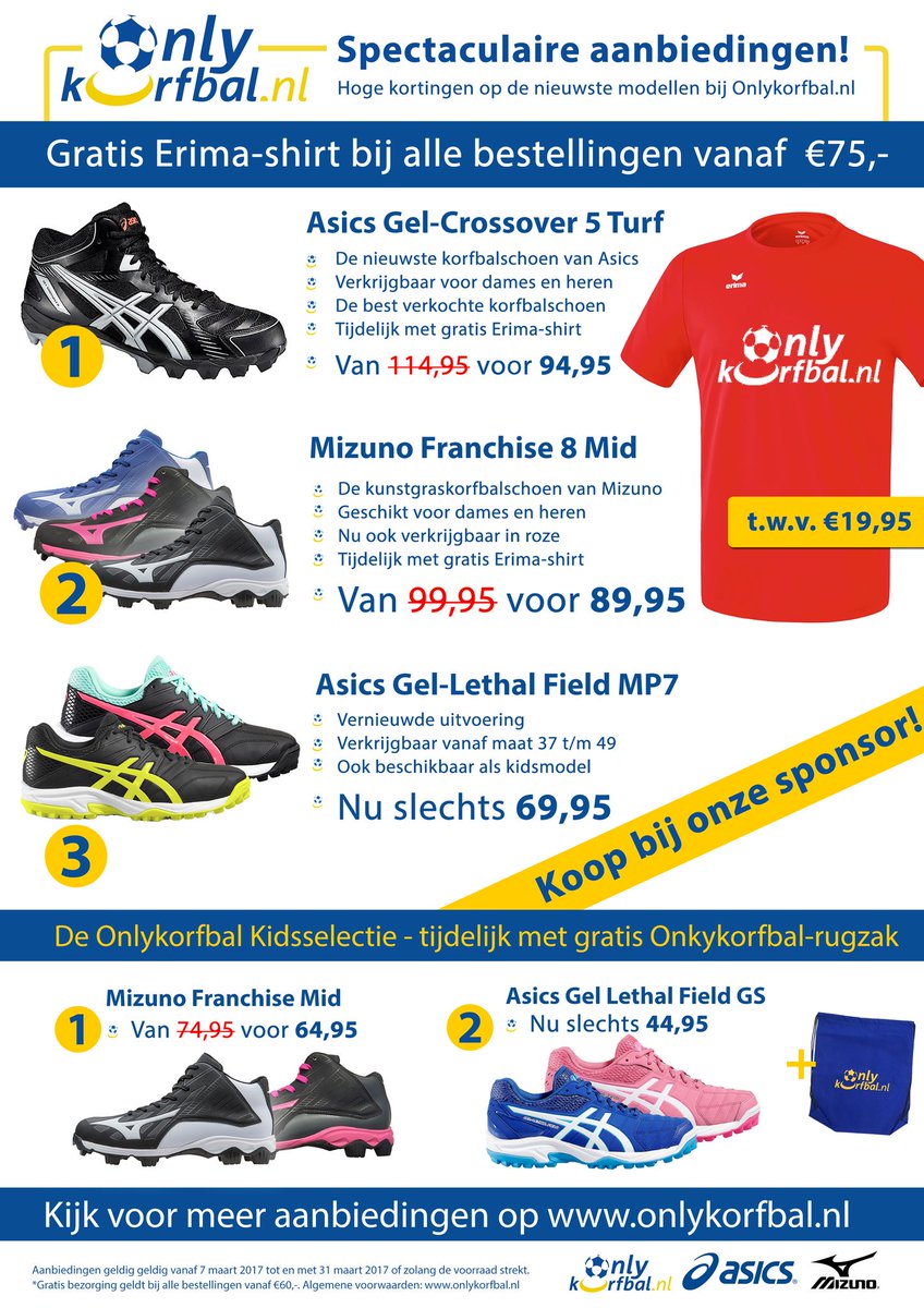 We gaan het veld weer op! Heb jij nog schoenen nodig. Bestel ze via <a href="/Onlykorfbal/">Onlykorfbal.nl</a> en krijg een Erima-shirt vanaf €75,- #kvrigtersbleek