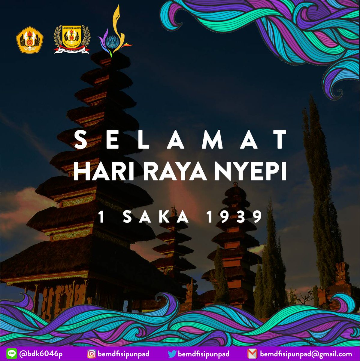 Selamat Hari Raya Nyepi 1 Saka 1939 bagi yang merayakan.
------------------------
BEM Diploma Fisip Unpad 2017
Kabinet Sapta Darma
#KOMITMEN