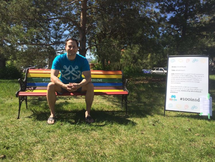 ideadave's tweet photo. Hey @jeffsamsonow @ChrisGusen @JWongGlobalNews just wondering if you might know who snapped this pic #PrideBench last summer #yeg #100in1day https://t.co/0RELUgFPqo