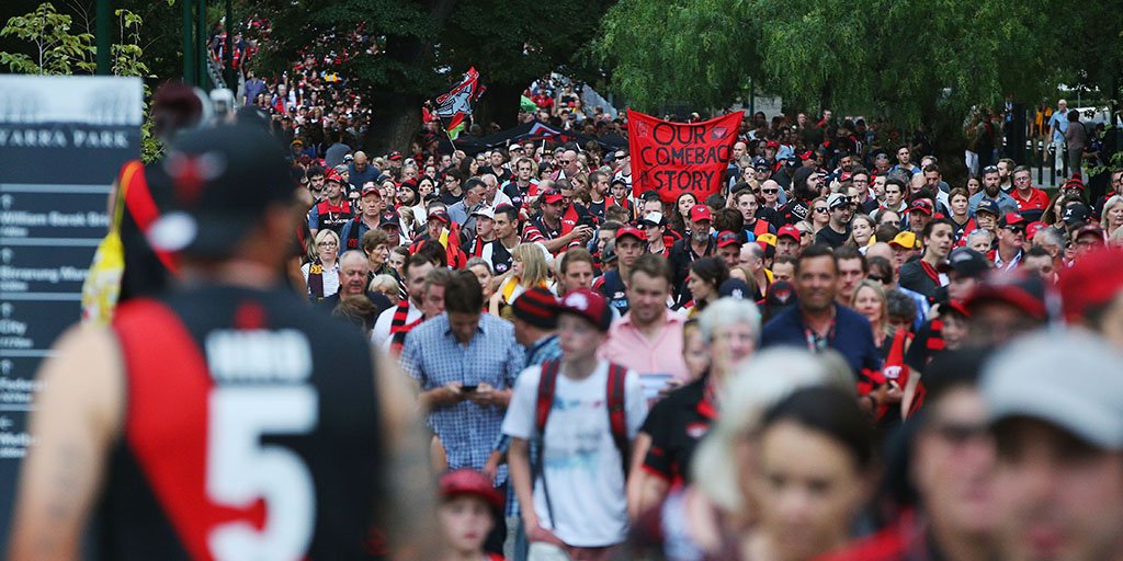 essendonfc's tweet photo. 15,000 joined Sheedy, Fletcher, Salmon and more on our #ComebackMarch before the round one match!

📺 : https://t.co/UshyxvvwS6 https://t.co/8akXlkPz3f