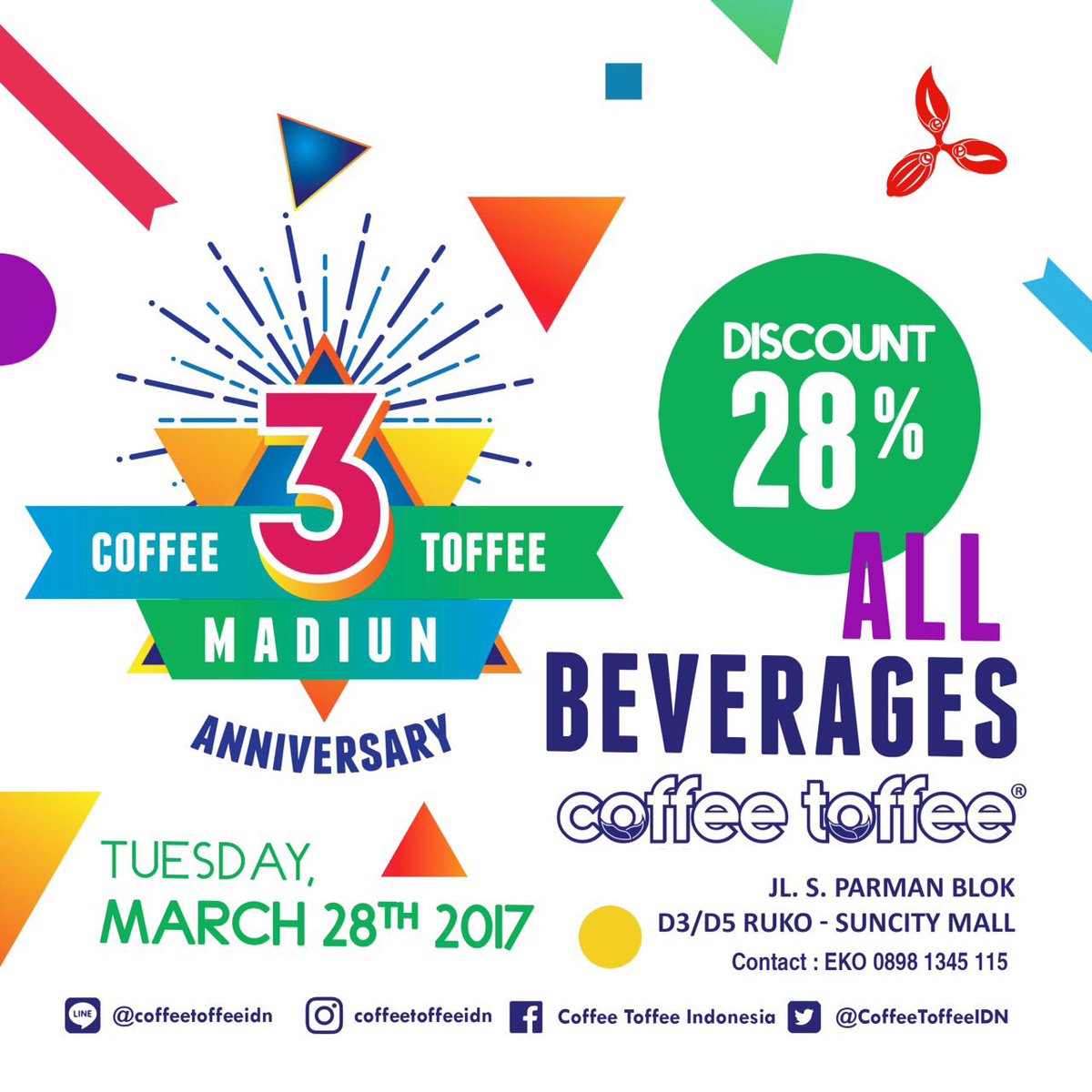 Happy 3rd Anniversary Coffee Toffee Indonesia - Madiun!