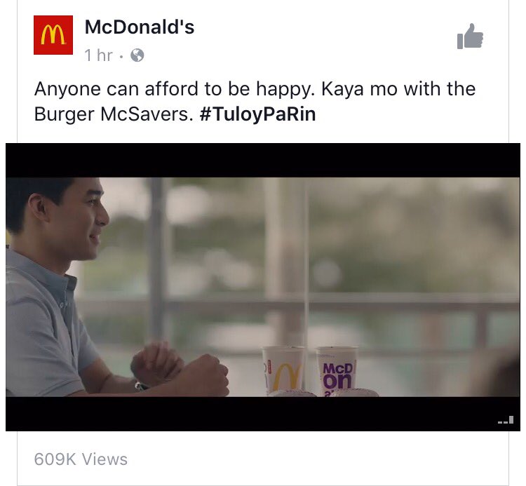 OneTeamMcLisse's tweet photo. @McDo_PH new commercial ft. McLisse! 609K views in 1 hour! Congrats @hashtag_mccoydl @ElisseJoson 

#TuloyPaRin https://t.co/CJgpgbdzzL
