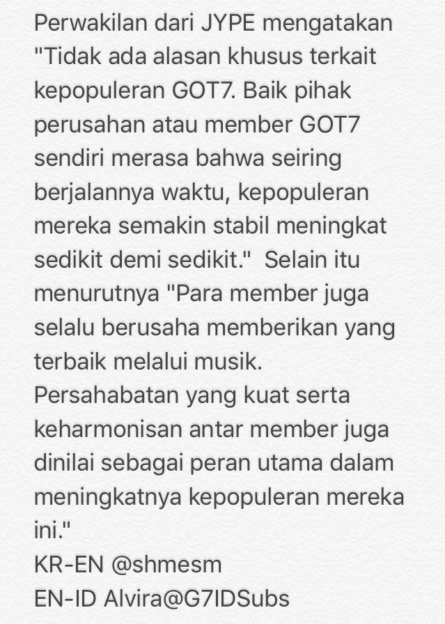 GOT7Indonesia's tweet photo. [ARTIKEL/INDO TRANS] 170324 #GOT7 "Approaching to be Top Idol Group"
https://t.co/x2baLsTW5z https://t.co/Z5xf4MK0an
