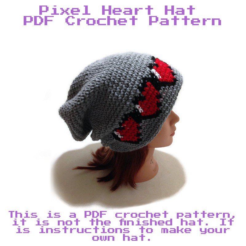 #PixelHeart Hat #Pattern #Pixels #Gamers by AddSomeStitches etsy.me/2mR3CIb #EpicOnEtsy #Zelda #Geeky #DIY