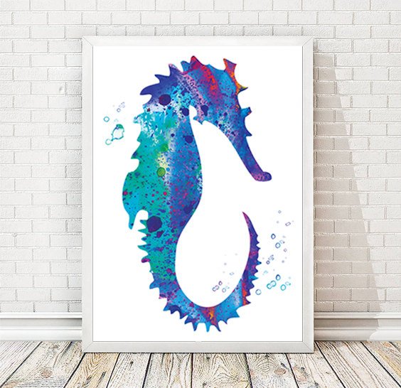 Nautical Seahorse Watercolor Art Print Sea Painting Nautical Poster Beach decor Sea- tinyurl.com/ma95qmh
