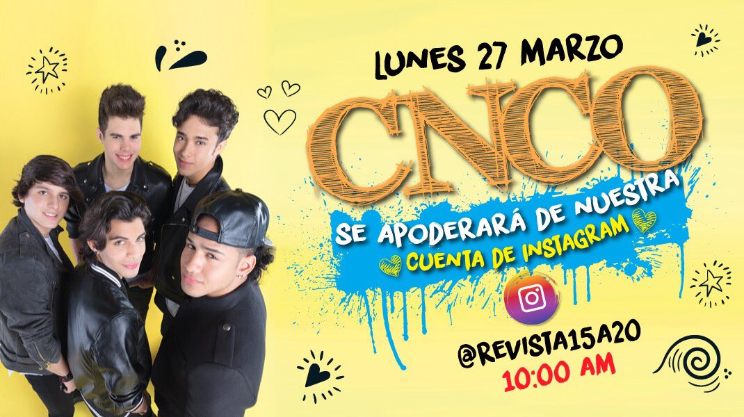 15a20's tweet photo. Yeeeeeeei ❤️ ¡El lunes los chicos guapis de @CNCOmusic harán travesuras en nuestra cuenta de Instagram! ¿Listaaaaas? 🙋🏻😎💃🏻👸🏻 #CNCOwners https://t.co/QSsrIr0KPy