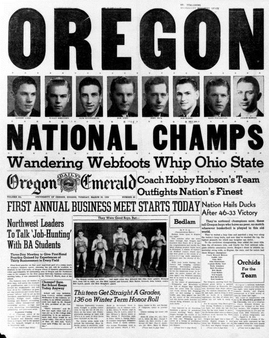 The cover of the Daily Emerald (student newspaper at Oregon) from 1939