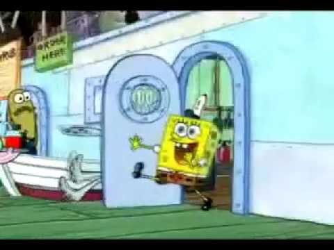 Spongebob hits Squidward in the face with a door on Make a GIF