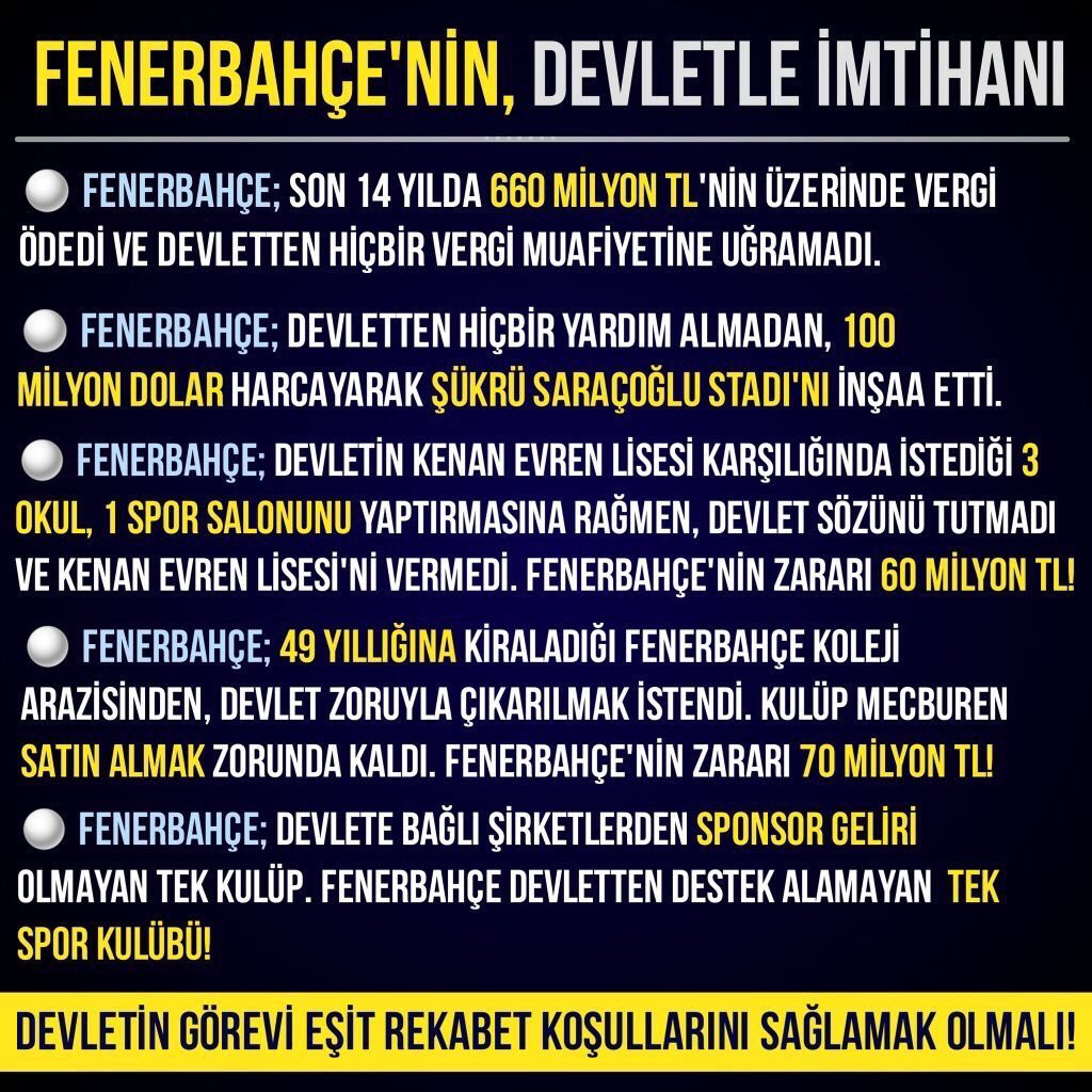 12numaraorg's tweet photo. Fenerbahçe'nin Devlet'le imtihanı... Bu paranın sportif ve tamamen futbola harcandığını hayal edin... Vergi kaçıran rakipler gibi... https://t.co/ie8kH4Xs7s