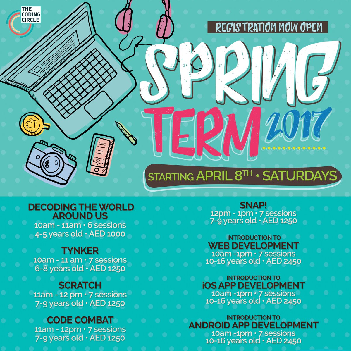 CodingCircle's tweet image. Get ready for the Spring Term 2017! Starting April 8th, register now!
#mydubai #kidscamp #computercoding #springterm