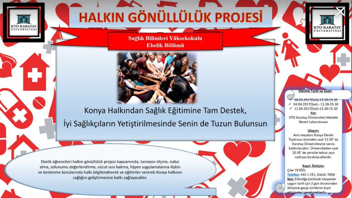 Konya Halkı'nı sağlık eğitimine destek vermeye kampüsümüze davet ediyoruz "Halkın gönüllülük projesi" <a href="/bayramsade/">Bayram Sade</a> <a href="/ktokaratay/">KTO Karatay Üniversitesi</a>